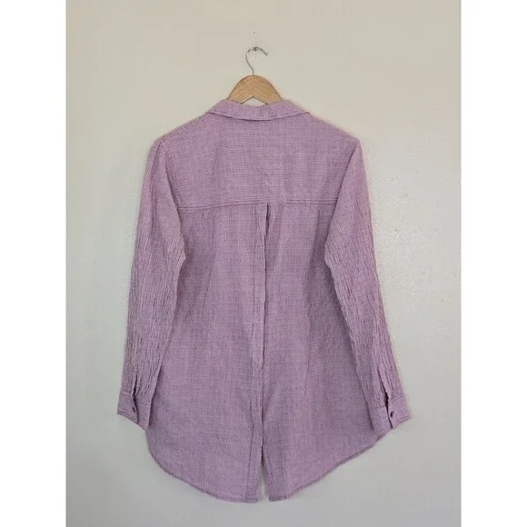 Free People No Limits Split Back Button Down Shirt Red Striped Boho Top Medium - Picture 7 of 13